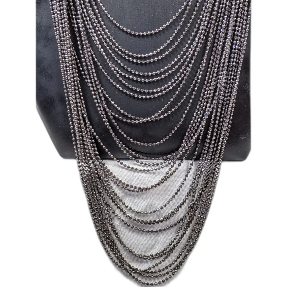 Madewell Bib Necklace Gunmetal Multi Strand Waterfall Ball Chain Statement Cyber - Picture 2 of 6